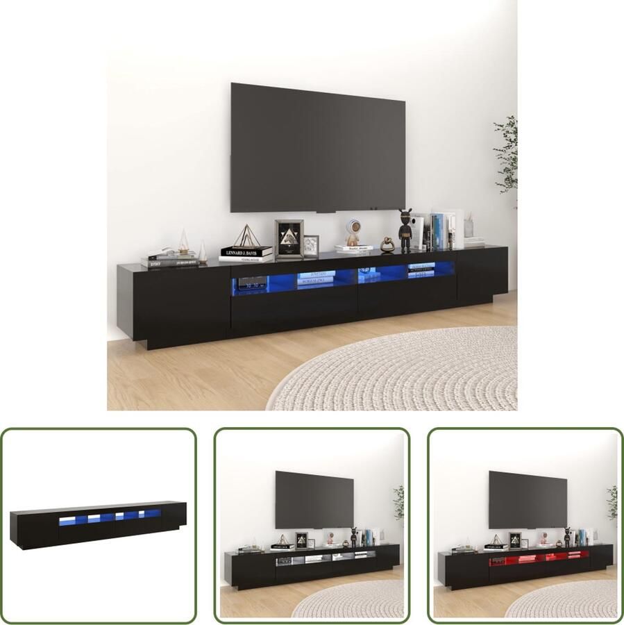 The Living Store TV-meubel LED-verlichting Stevige constructie Ruime opbergruimte RGB LED- verlichting Trendy uitstraling Makkelijk schoon te maken USB-aansluiting Zwart Afmetingen- 260 x 35 x 40 cm Montage vereist - Foto 2