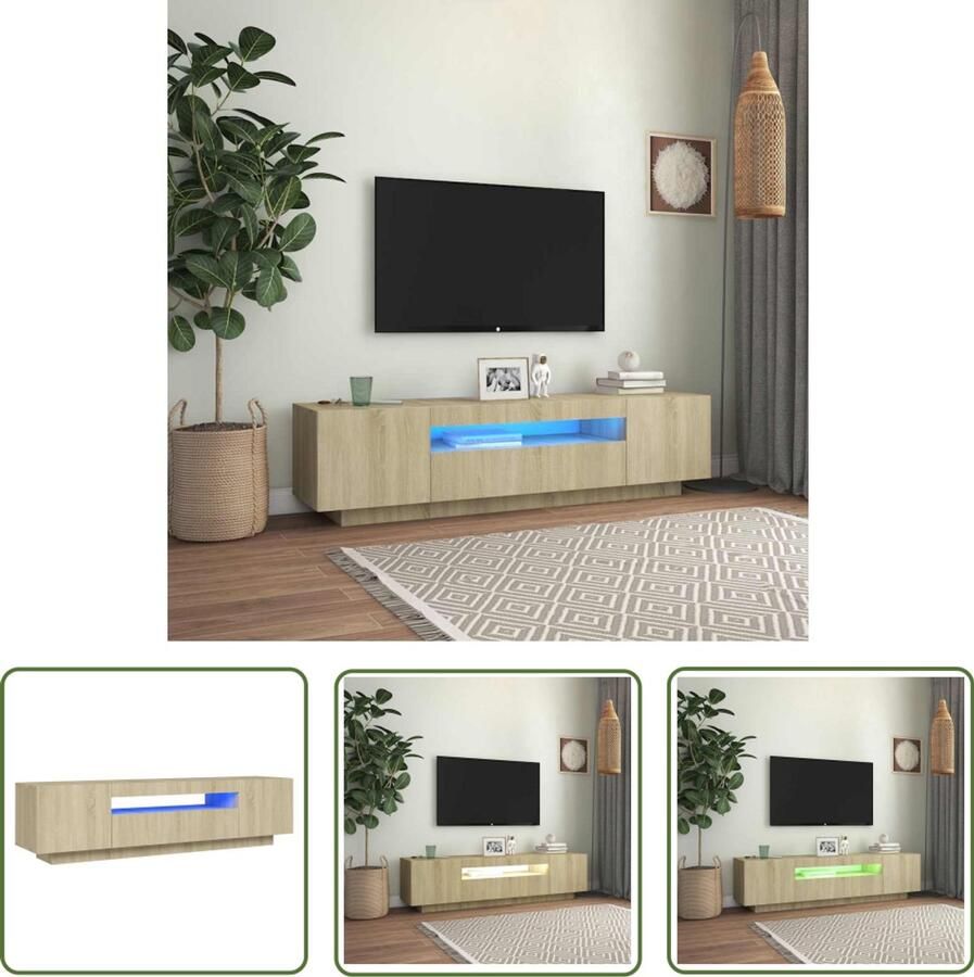 The Living Store TV-meubel LED-verlichting sonoma eiken 160 x 35 x 40 cm trendy ontwerp - Foto 2