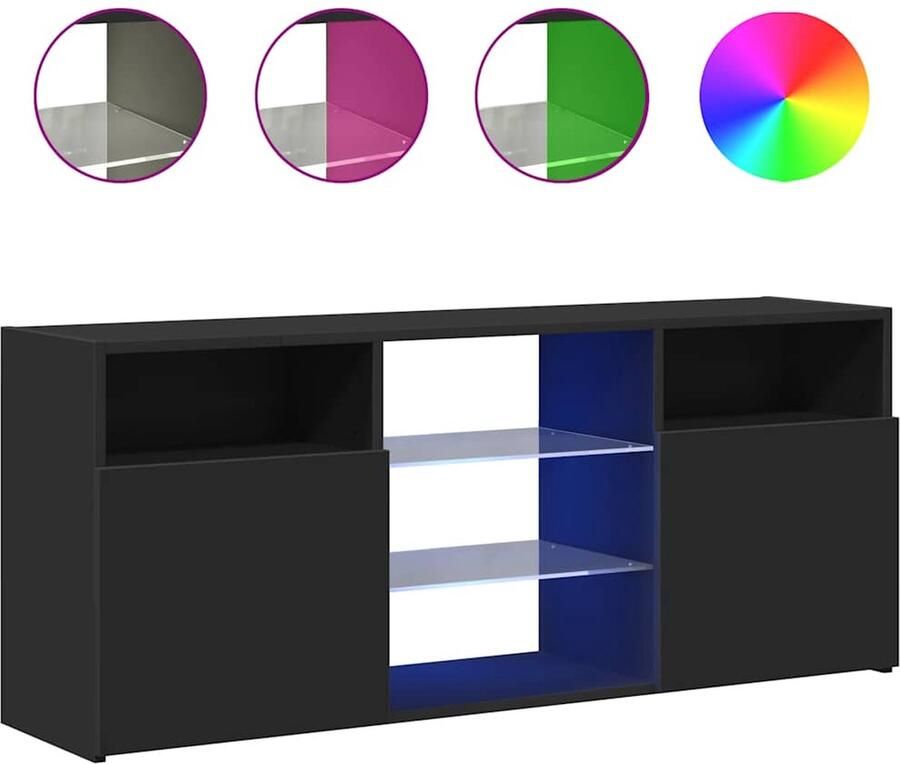 The Living Store TV-meubel LED-verlichting Zwart Bewerkt hout en gehard glas 120 x 30 x 50 cm Tv-meubel Houten Tv-meubel Led Tv-meubel Zwarte Tv-standaard Modern Tv-meubel - Foto 2