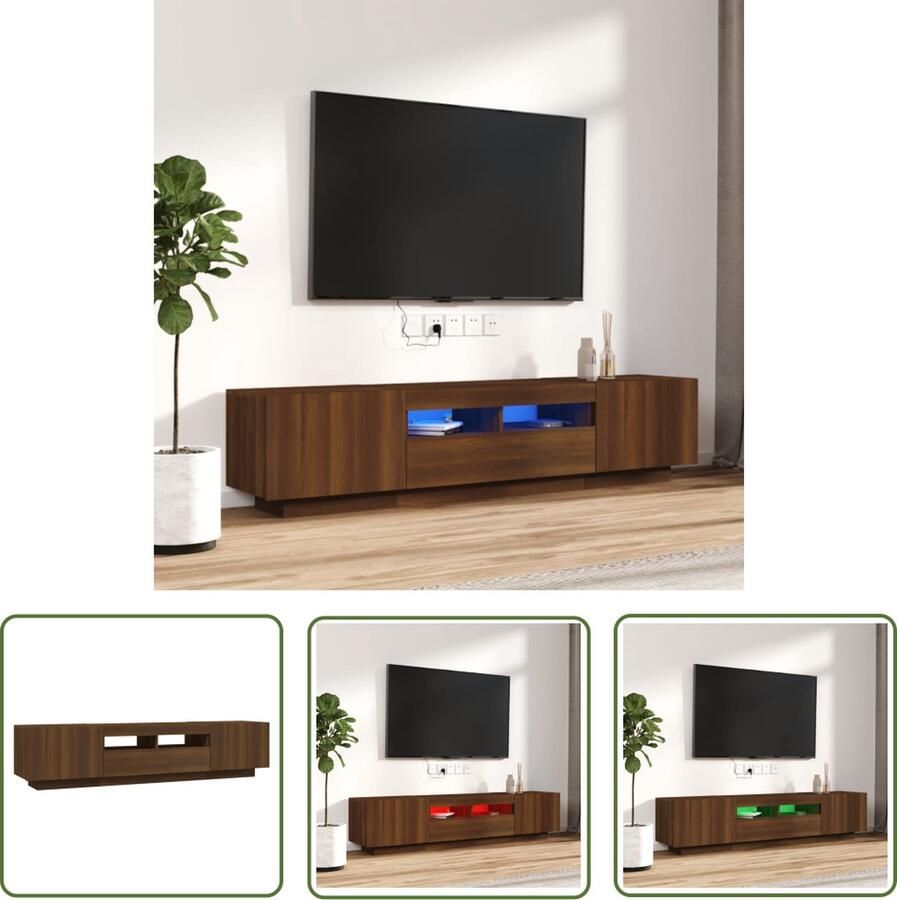 The Living Store TV-meubel LED-verlichting Praktisch materiaal Afmetingen- 100 80 x 35 x 40 cm Kleur- bruineiken - Foto 2