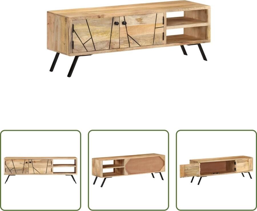 The Living Store tv-meubel Classic Mangohout 110 x 30 x 40 cm Massief Duurzaam Opbergruimte - Foto 2