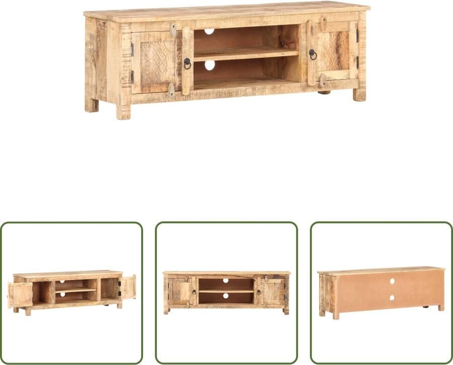 The Living Store Houten TV-meubel Massief Ruw Mangohout 120 x 30 x 40 cm Gesneden Bloemontwerp - Foto 2