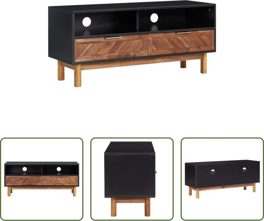 The Living Store Tv-meubel Massief Acaciahout 100 x 35 x 45 cm 2 Lades Goudkleurige Handvatten - Foto 2
