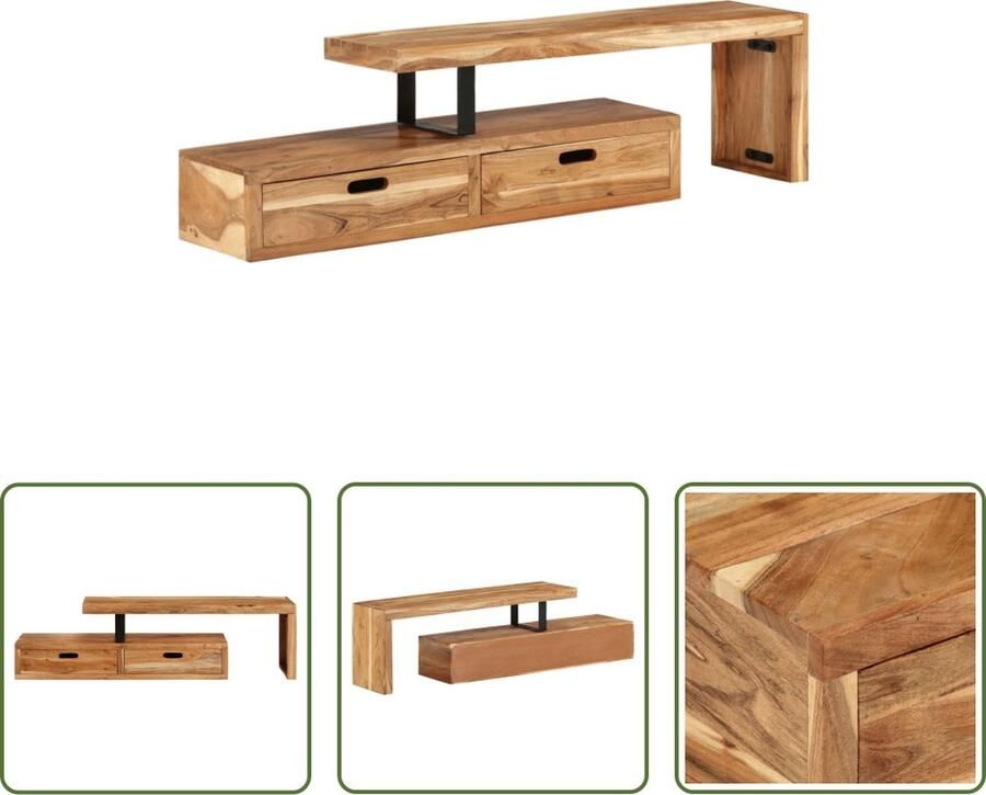 The Living Store TV-meubel Massief Acaciahout 112x30x40 cm Inclusief opbergruimte - Foto 2