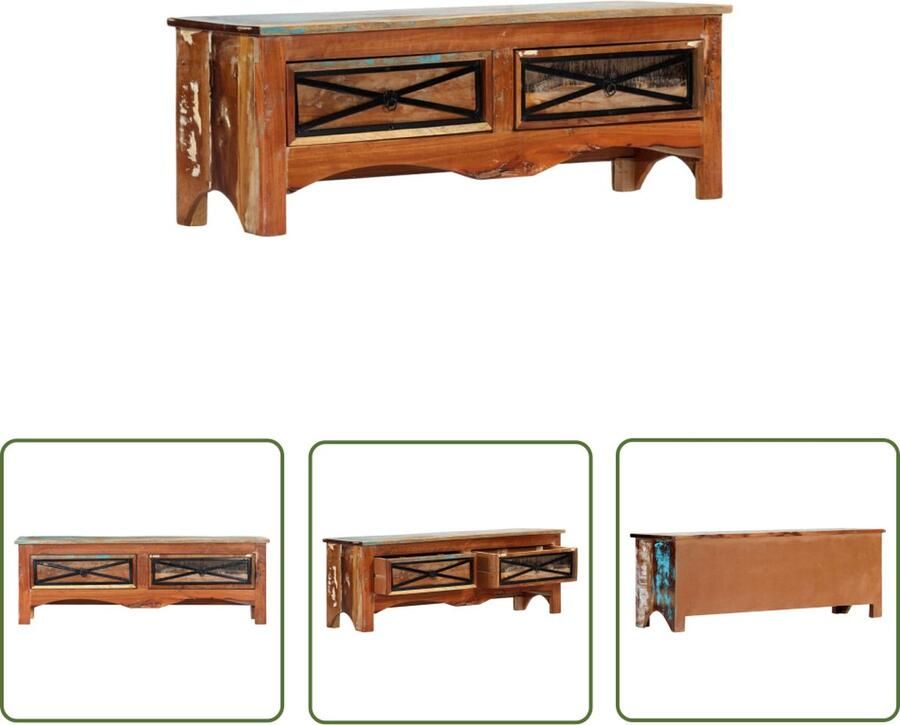 The Living Store Tv-meubel Massief Gerecycled Hout Retro 120 x 30 x 40 cm Meerkleurig