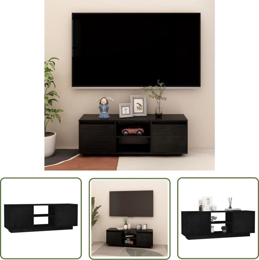 The Living Store tv-meubel Hifi kast 110 x 30 x 40 cm Zwart Massief grenenhout - Foto 2