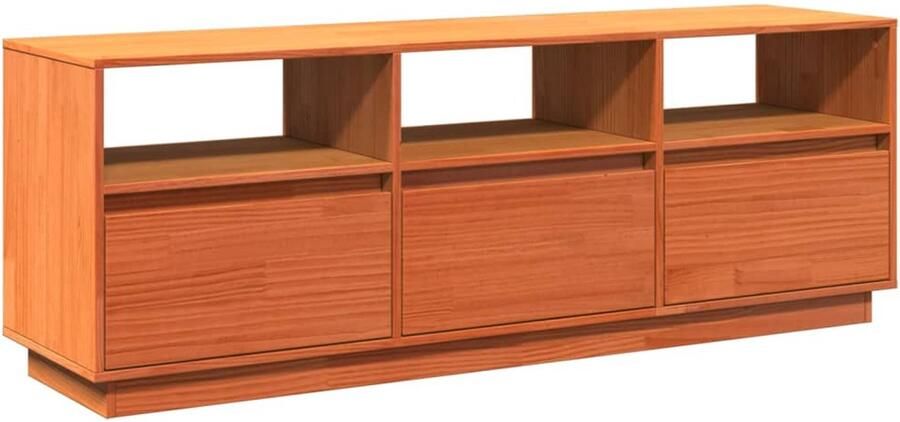 The Living Store vidaXL Tv-meubel 140x37x50 cm massief grenenhout wasbruin Tv-meubel Grenenhout Bruin Vintage Salontafel - Foto 2