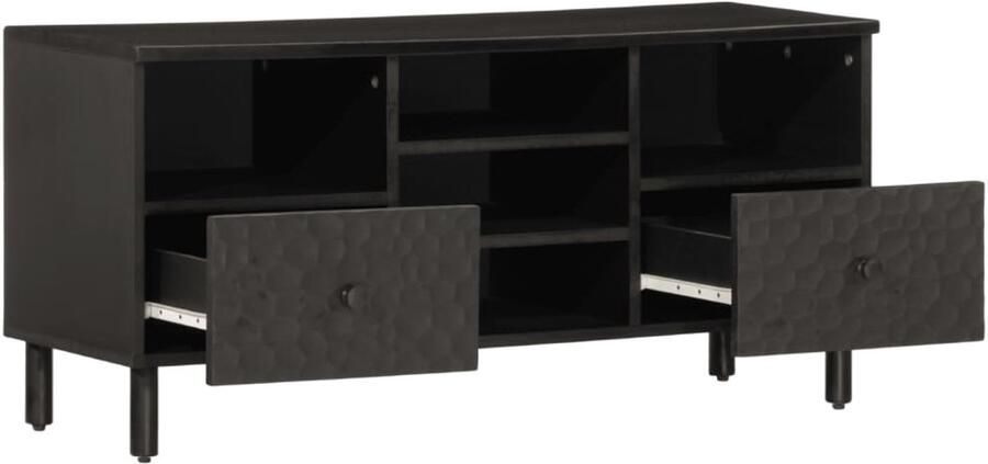 The Living Store Tv-meubel 100x33x46 cm massief mangohout zwart Tv-meubel Mangohout Houten Tv-standaard Zwarte Tv Kast Salontafel - Foto 6