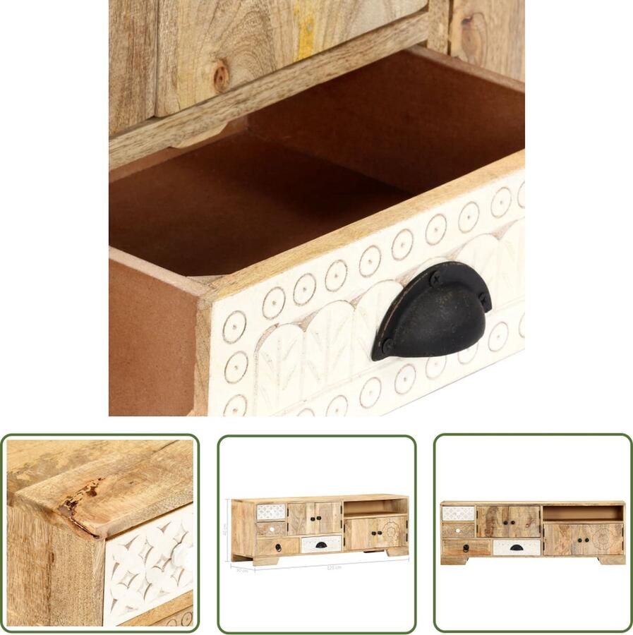 The Living Store Tv-meubel Massief mangohout 120x30x40 cm Met 4 lades 2 vakken Natuurlijke afwerking Tv Meubels Tv Stand Salontafel Woonkamerdecoratie Mangohout Meubels - Foto 2
