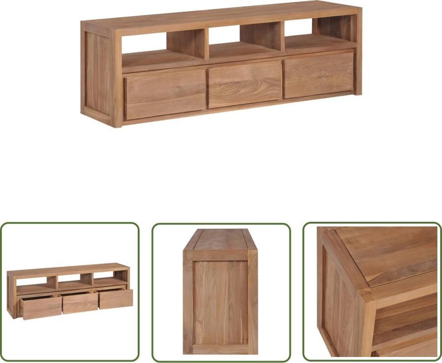 The Living Store TV-meubel Massief Teakhout 120x30x40cm Handgemaakt Gepolijst en Geverfd - Foto 2