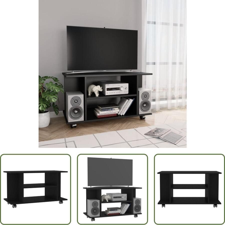 The Living Store TV-meubel Materiaal- spaanplaat Afmetingen- 80 x 40 x 40 cm Kleur- zwart Tv-meubel Tv-stand Media-console Salontafel Zwarte Meubels - Foto 2