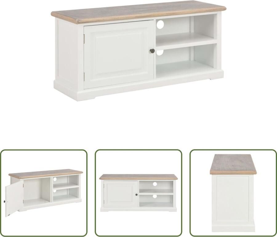 The Living Store TV-meubel Hifi-kast Afmetingen- 90 x 30 x 40 cm Kleur- wit en houtkleur Materiaal- massief - Foto 3