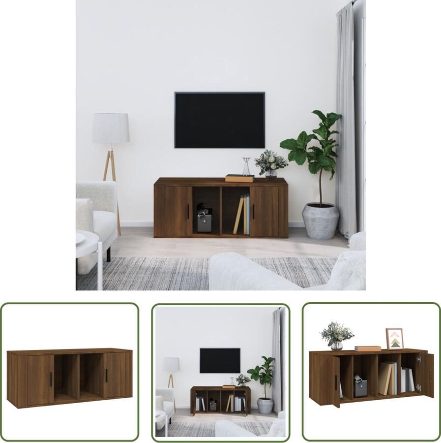 The Living Store TV-meubel Bruineiken 100x35x40 cm Stevig Praktische deur Voldoende opbergruimte - Foto 2