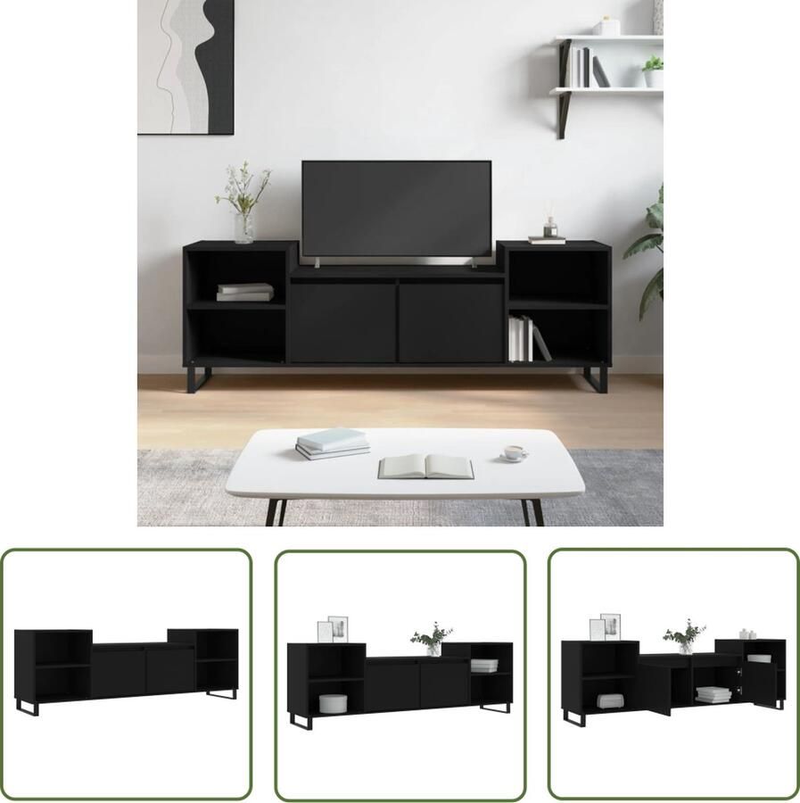 The Living Store TV-meubel Mediakast 160 x 35 x 55 cm Zwart Tv-meubel Media Kast Zwarte Tv-kast Houten Tv-meubel Salontafel - Foto 2
