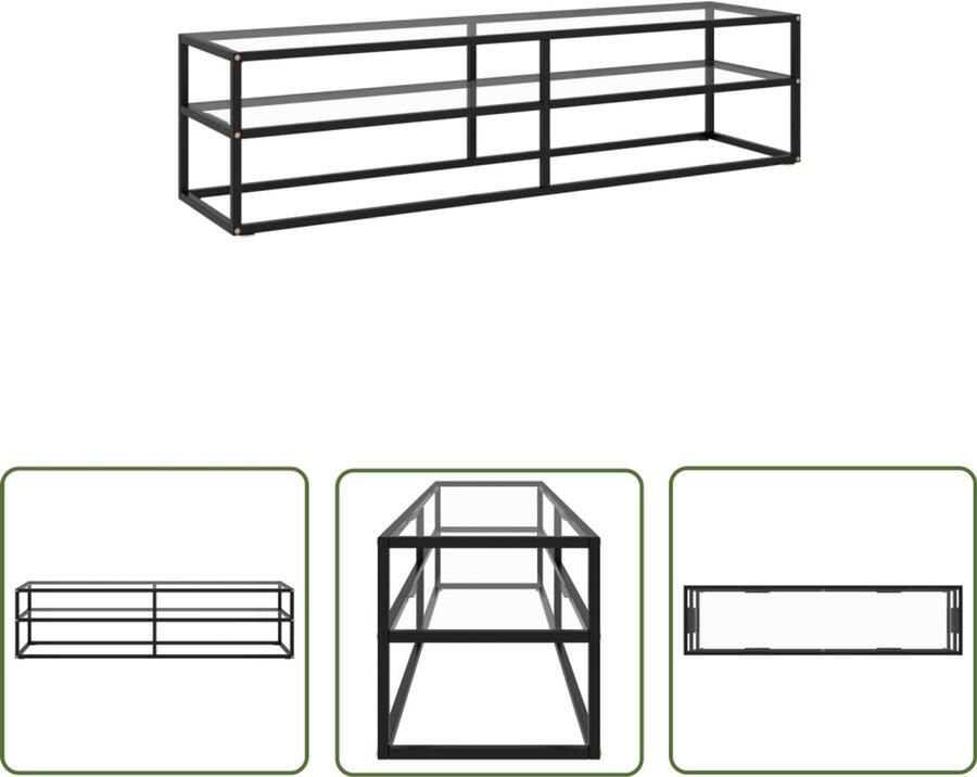 The Living Store Tv-meubel met gehard glas 160x40x40 cm zwart Tv Kast Tv Meubel Glazen Tv Kast Zwart Tv Kast Media Kast