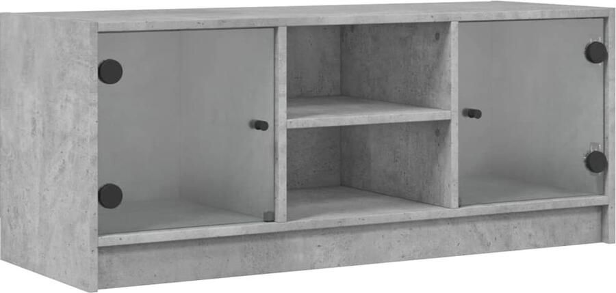 The Living Store Tv-meubel met glazen deuren 102x37x42 cm betongrijs Tv-meubel Tv Kast Beton Grijs Houten Tv-standaard Opbergkast - Foto 4