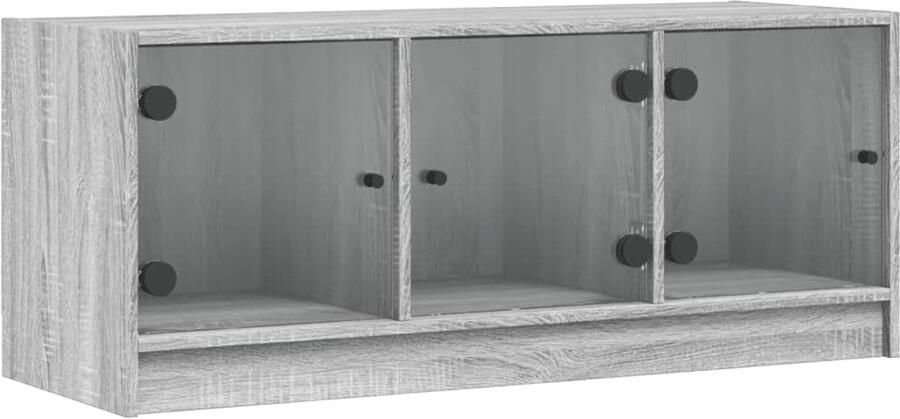 The Living Store Tv-meubel met glazen deuren 102x37x42 cm grijs sonoma eiken Tv-meubel Salontafel Houten Kast Grijze Meubels Sonomaneik - Foto 2