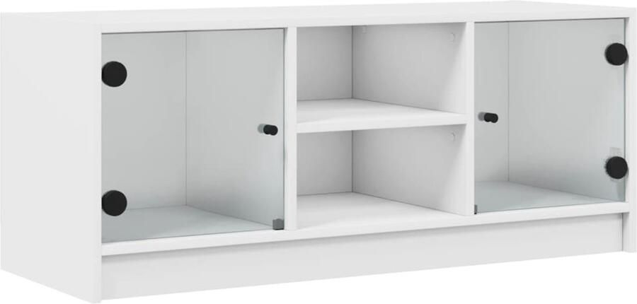 The Living Store Tv-meubel met glazen deuren 102x37x42 cm wit Tv-meubel Klassieke Tv-standaard Houten Tv-tafel Witte Tv-bank Opberg Kast - Foto 5