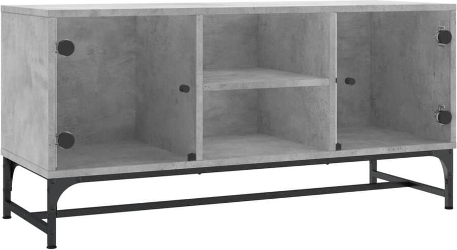 The Living Store Tv-meubel met glazen deuren 102x37x50 cm betongrijs Tv-meubel Beton Grijs Houten Tv Kast Opbergkast Mediakast - Foto 2