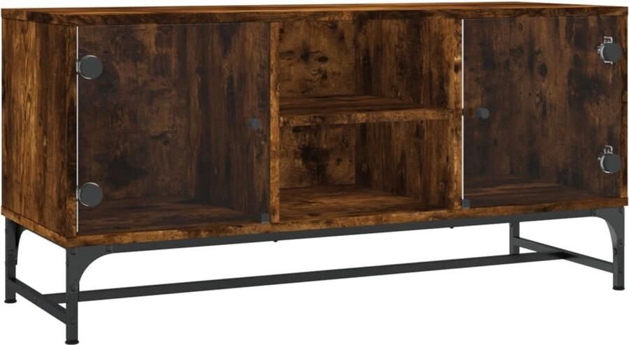 The Living Store Tv-meubel met glazen deuren 102x37x50 cm gerookt eikenkleurig Tv-meubel Tv-meubelen Tv-standaard Televisiemeubel