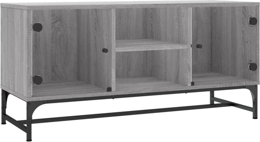The Living Store Tv-meubel met glazen deuren 102x37x50 cm grijs sonoma eiken Tv-meubel Salontafel Opbergkast Houten Kast Grijze Kast - Foto 2