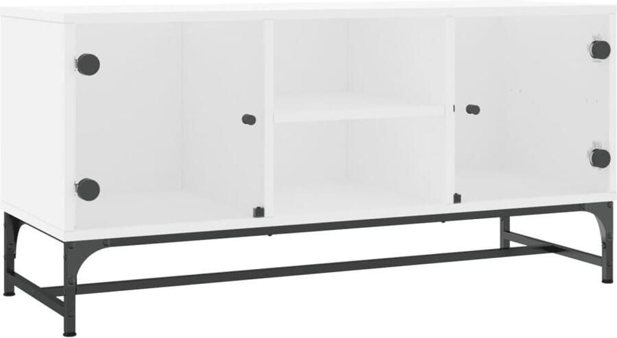 The Living Store Tv-meubel met glazen deuren 102x37x50 cm wit Tv-meubel Houten Tv-stand Wit Tv-meubel Mediaca St Opberg Kast - Foto 2