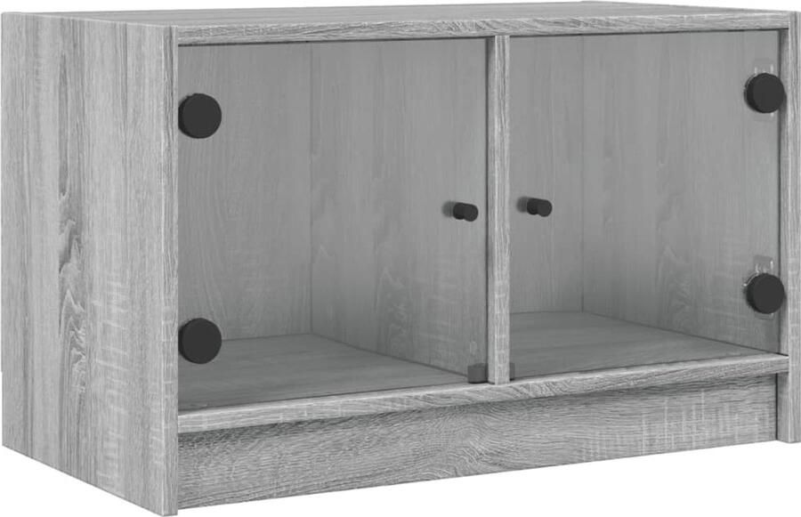 The Living Store Tv-meubel met glazen deuren 68x37x42 cm grijs sonoma eiken Tv Kast Tv Meubel Salontafel Houten Tv Stand Grijze Tv Kast - Foto 2