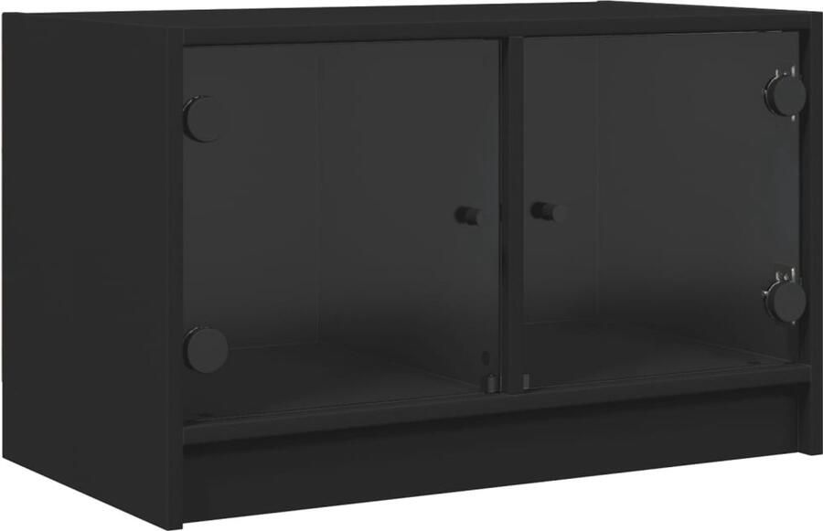 The Living Store Tv-meubel met glazen deuren 68x37x42 cm zwart Tv-meubel Klassieke Tv Kast Houten Tv Stand Zwarte Tv Unit Tv Kast Met Glazen Deuren - Foto 2