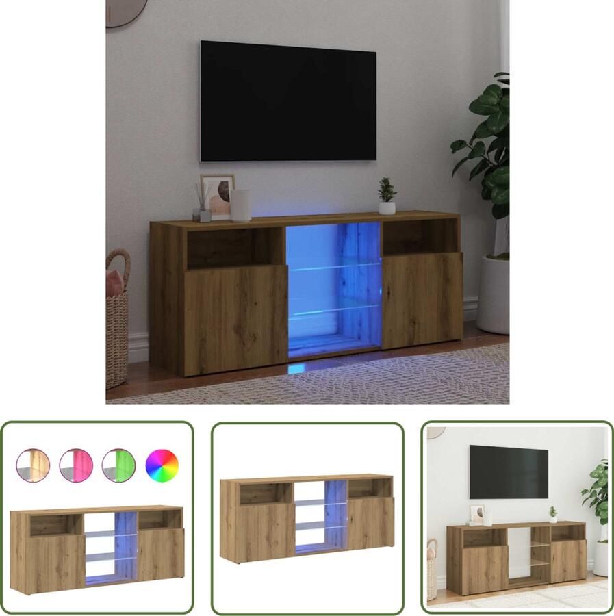 The Living Store vidaXL Tv-meubel met LED 120x30x50 cm bewerkt hout artisanaal eiken Tv-meubel Salontafel Houten Tv-kast Led Verlichting Rgb Verlichting
