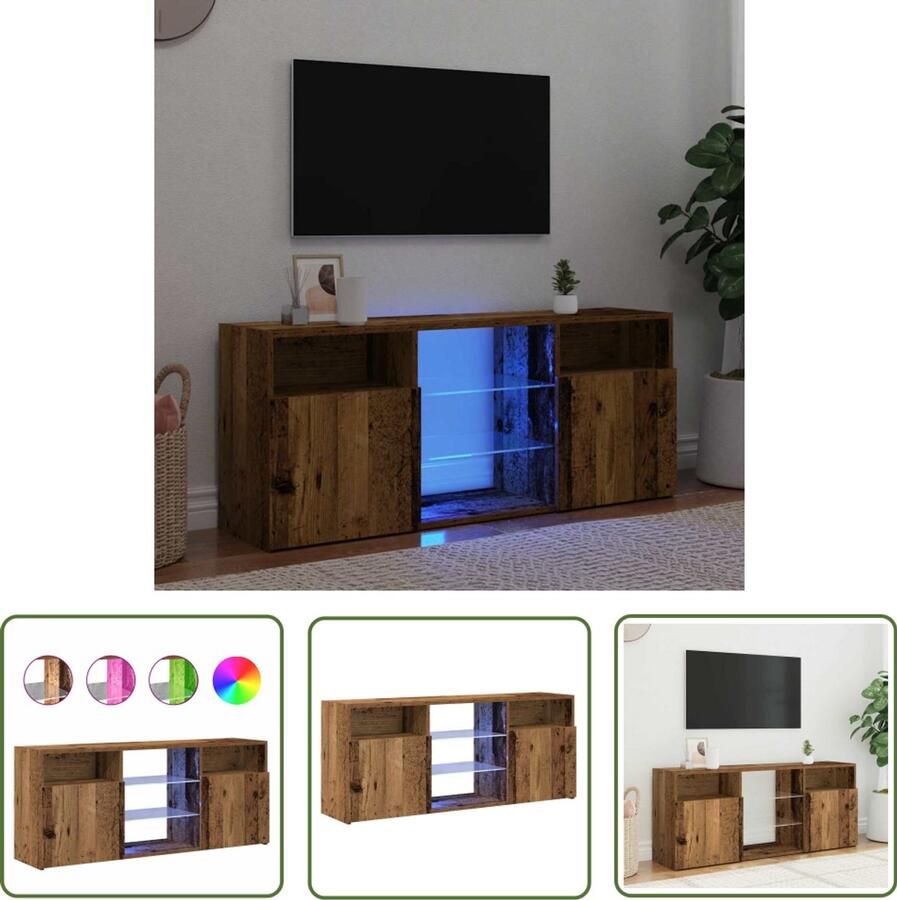 The Living Store vidaXL Tv-meubel met LED 120x30x50 cm bewerkt hout oud hout Tv-meubel Houten Tv-kast Led Tv-standaard Vintage Tv-meubel Salontafel