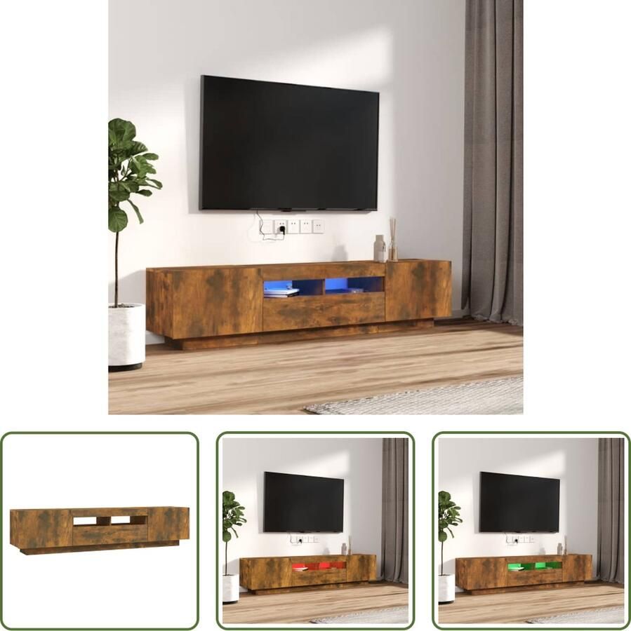 The Living Store TV-meubel LED-verlichting Gerookt eiken 100 80 x 35 x 40 cm Voldoende opbergruimte - Foto 2
