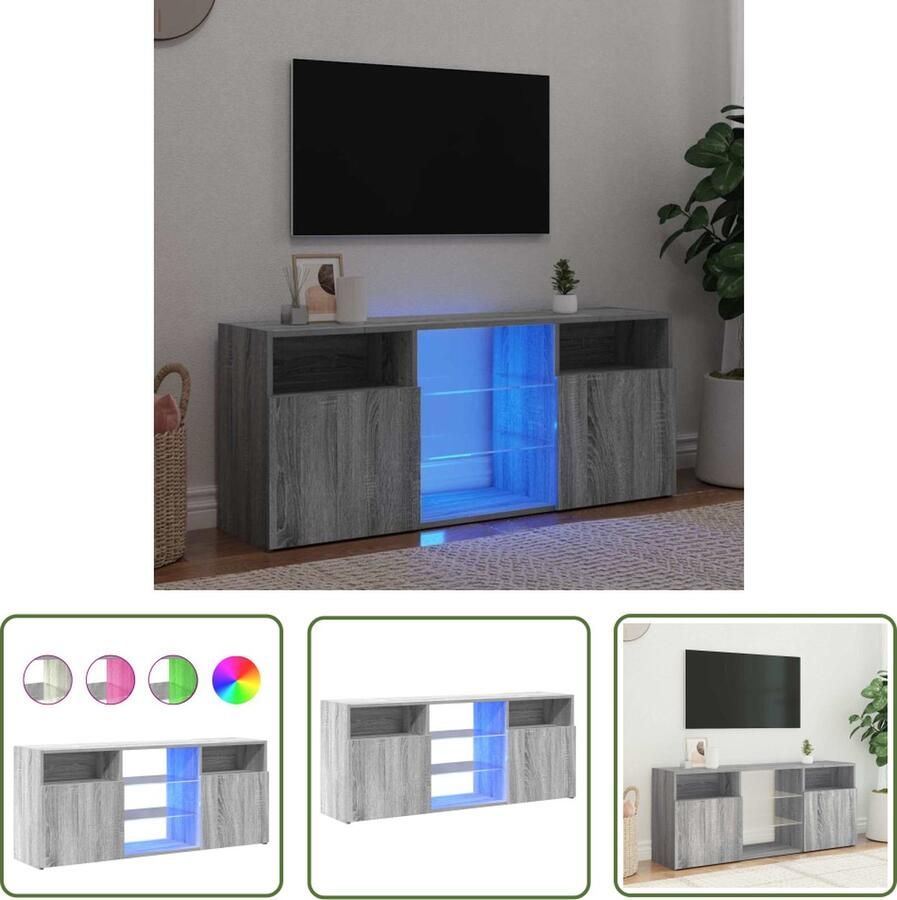 The Living Store Tv-meubel met LED-verlichting 120x30x50 cm grijs sonoma eiken Tv-meubel Salontafel Led Verlichting Grijze Tv Kast Houten Tv Stand - Foto 2