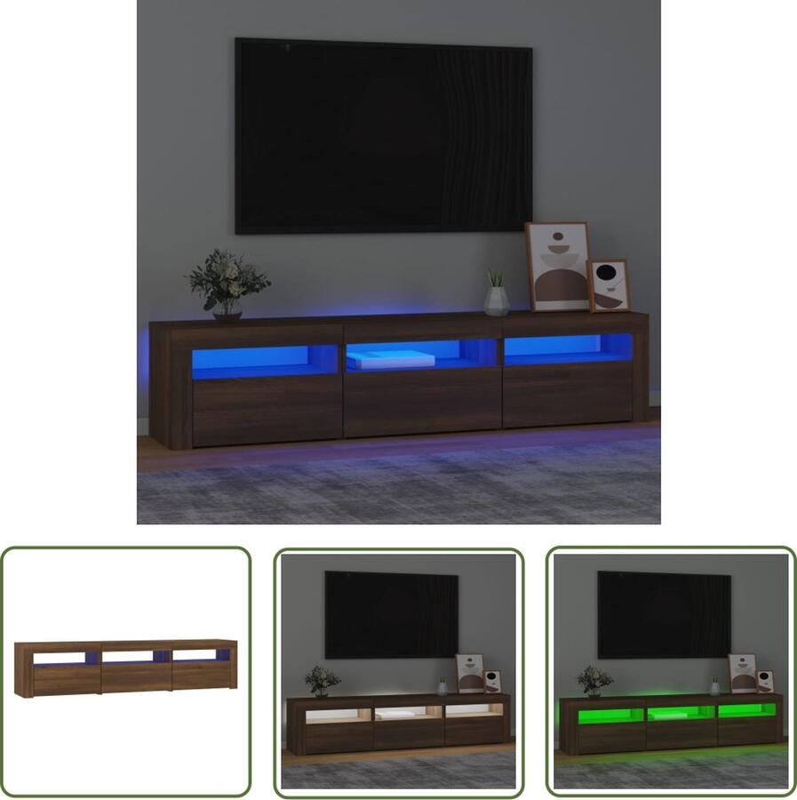 The Living Store TV-meubel Afmetingen- 180 x 35 x 40 cm Ken- Met RGB LED-verlichting TV-meubel Houten TV-kast Bruin TV-meubel Led Tv Kast Rgb Led Licht - Foto 2