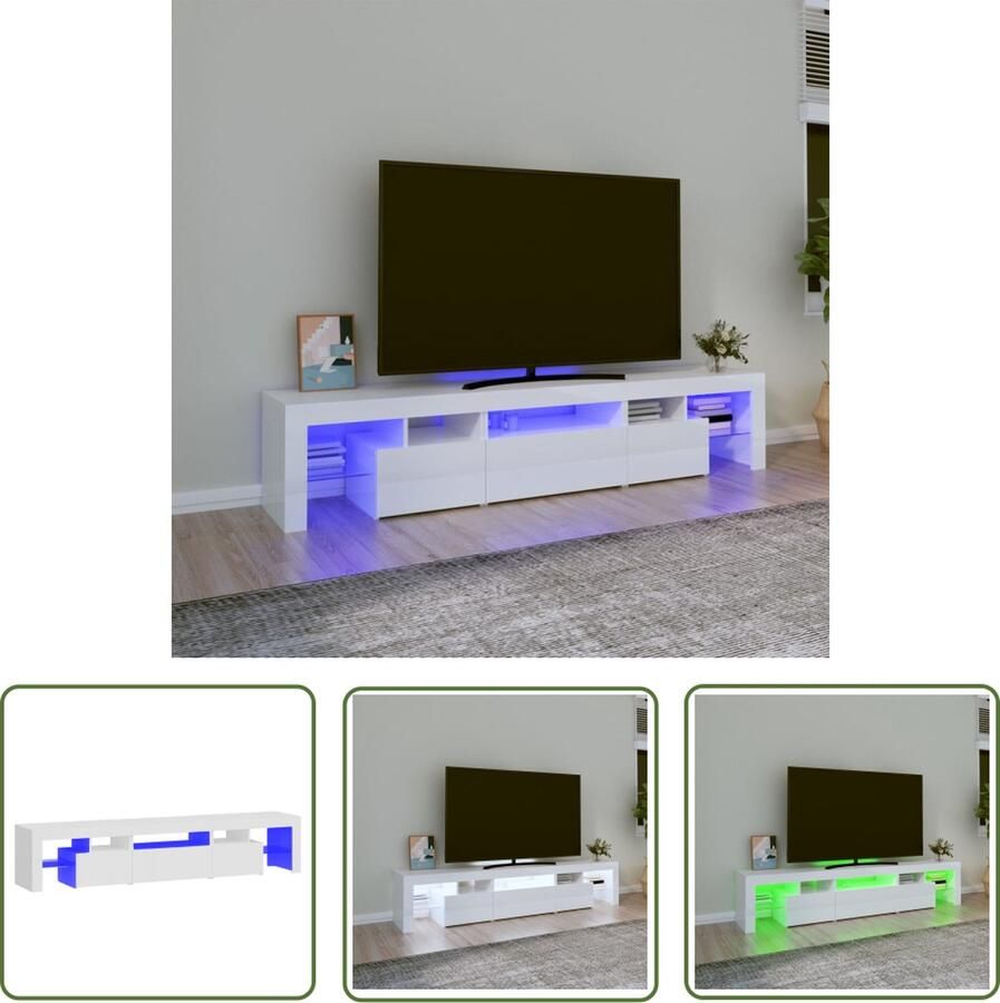 The Living Store TV-meubel Nord Tv-meubels 200 x 36.5 x 40 cm LED-verlichting Hoogglans wit TV-meubel Salontafel Houten Meubilair Led Verlichting Witte Meubels - Foto 2