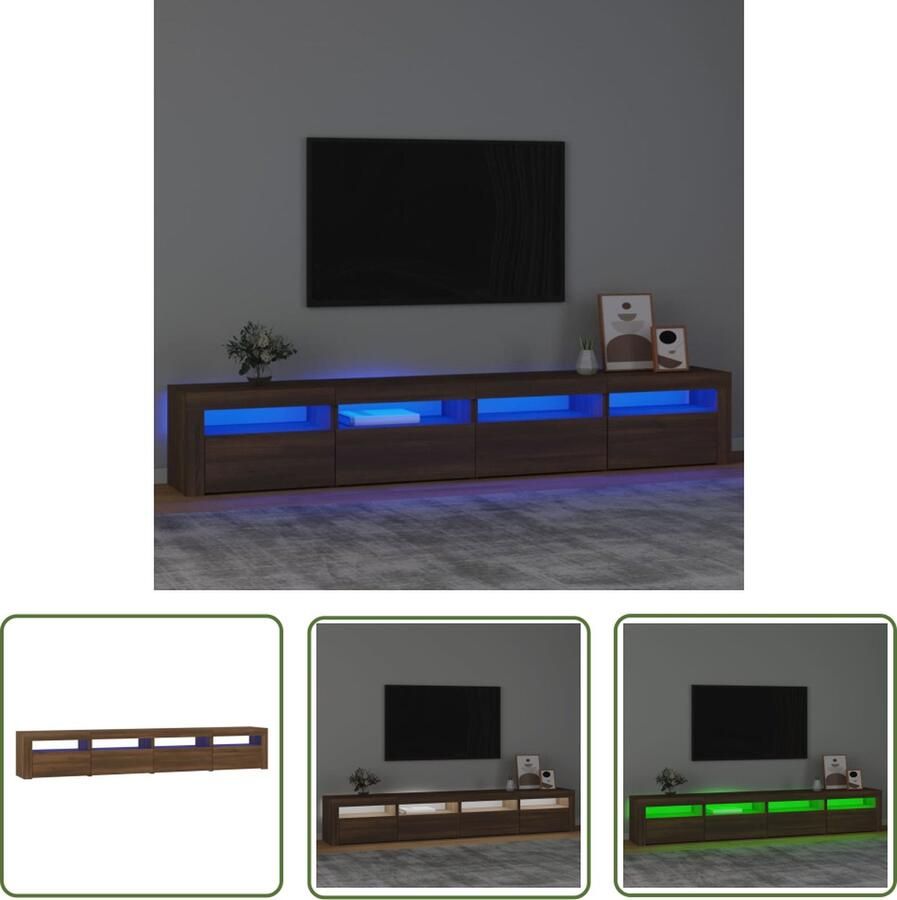 The Living Store TV Meubel TV-meubel 240 x 35 x 40 cm met RGB LED-verlichting Bruineiken Tv-meubel Houten Tv-kast Led Tv-meubel Rgb Led Verlichting Bruine Meubels - Foto 2
