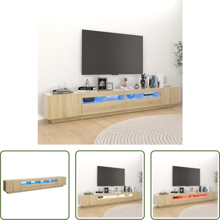 The Living Store Hifi-kast TV-meubel met RGB LED-verlichting Sonoma eiken 260x35x40cm - Foto 3