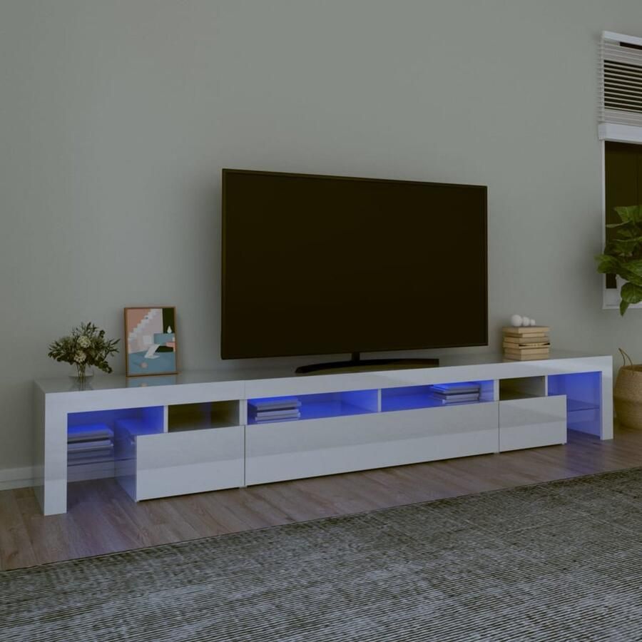 The Living Store TV meubel Middelgroot Hoogglans wit 260 x 36.5 x 40 cm Met RGB LED-verlichting Bewerkt hout Tv Meubel Houten Tv Kast Led Tv Meubel Rgb Led Licht Mediastand