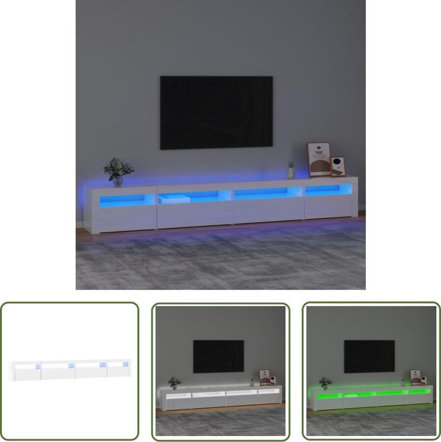 The Living Store TV-meubel hoogglans wit 270 x 35 x 40 cm RGB LED Tv-meubel Led Tv-meubel Houten Tv-stand Wit Tv-meubel Rgb Led Licht - Foto 4
