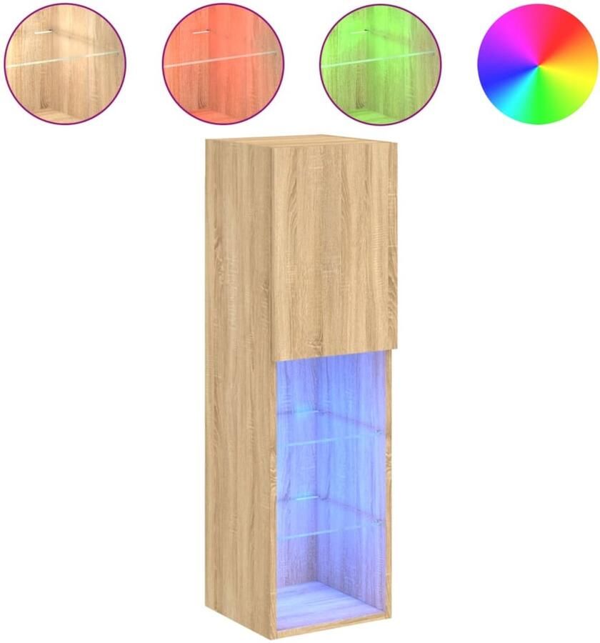 The Living Store Tv-meubel met LED-verlichting 30 5x30x102 cm sonoma eikenkleur TV-meubel Salontafel Houten Kast Led Verlichting Sonoma Eiken - Foto 2