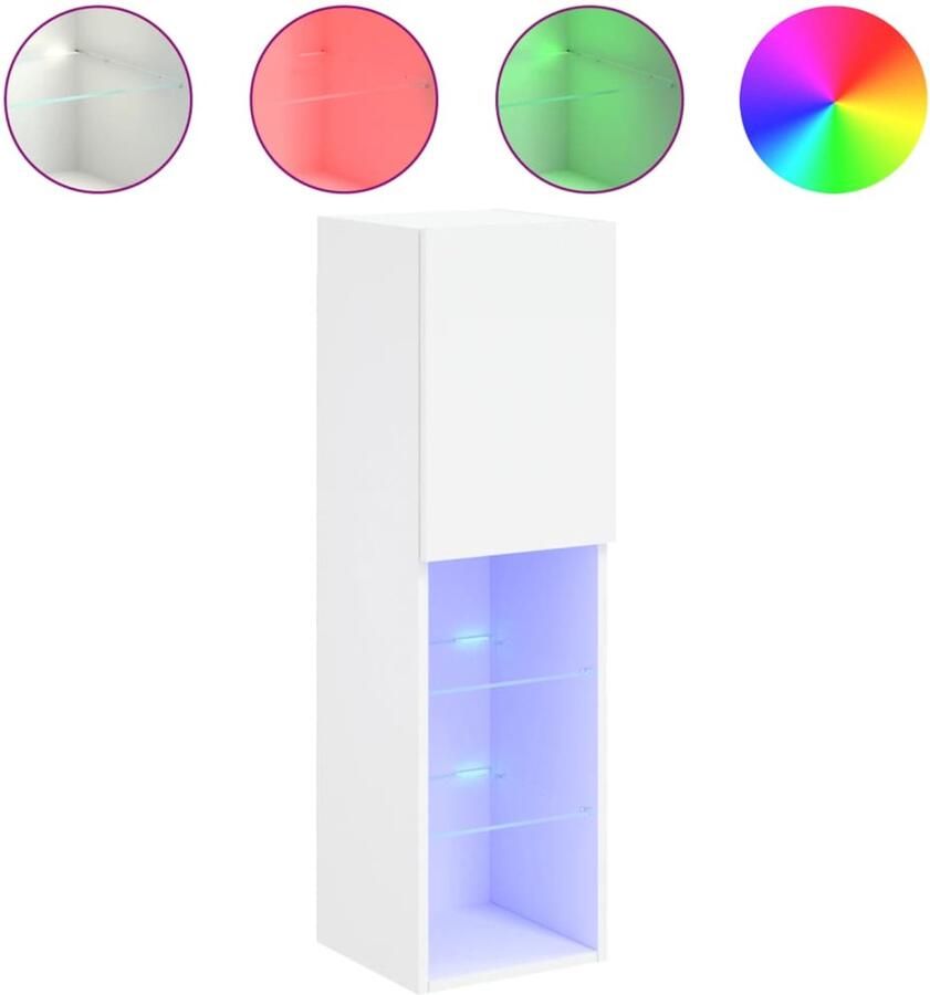 The Living Store Tv-meubel met LED-verlichting 30 5x30x102 cm wit Tv-meubel Led Verlichting Houten Tv-stand Salontafel Mediabox - Foto 2