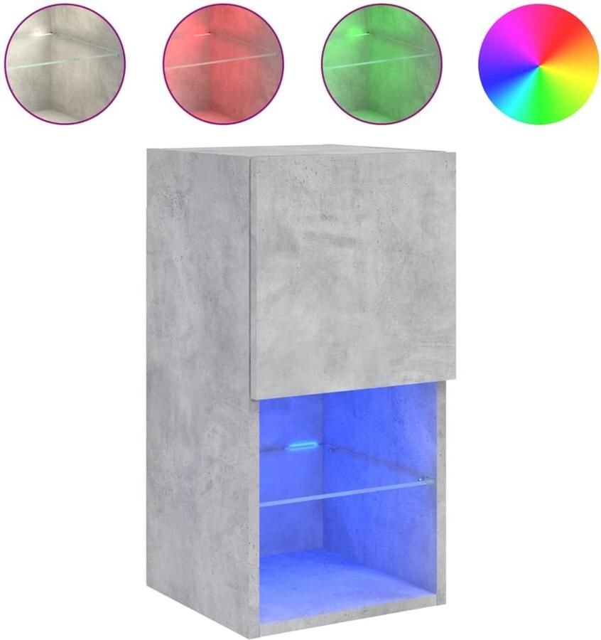 The Living Store Tv-meubel met LED-verlichting 30 5x30x60 cm betongrijs Tv-meubel Led-verlichting Betongrijs Houten Tv-meubel Mediabox - Foto 2