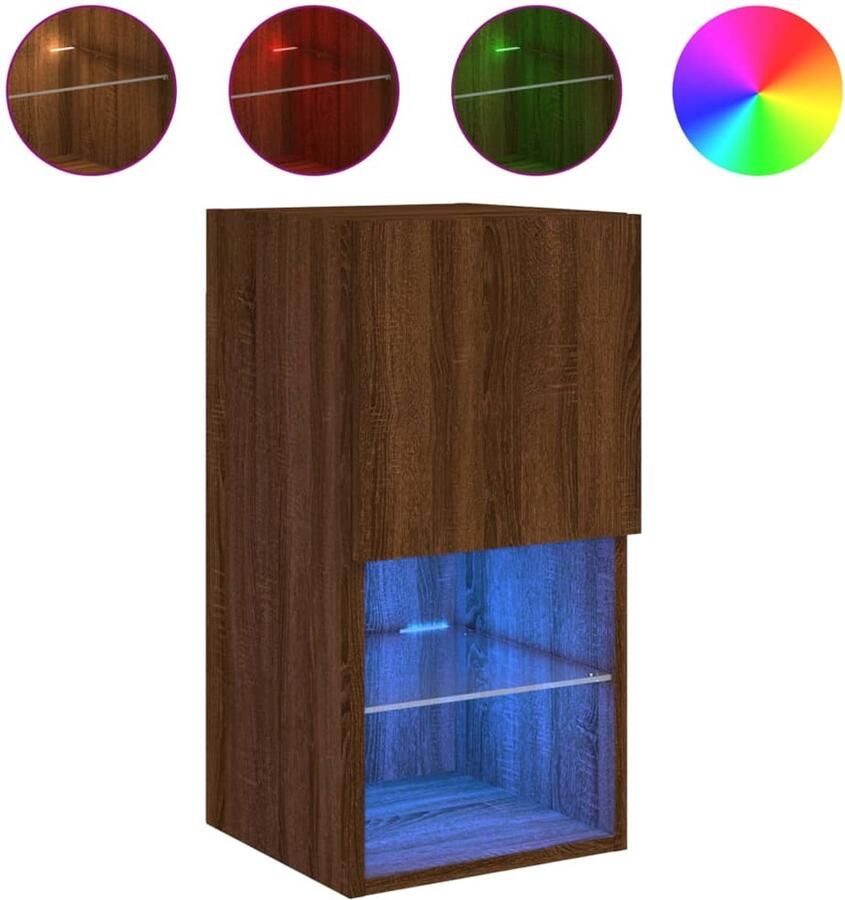 The Living Store Tv-meubel met LED-verlichting 30 5x30x60 cm bruin eikenkleur Tv-meubel Led-verlichting Houten Tv-meubel Bruine Eiken Wandmontage - Foto 2