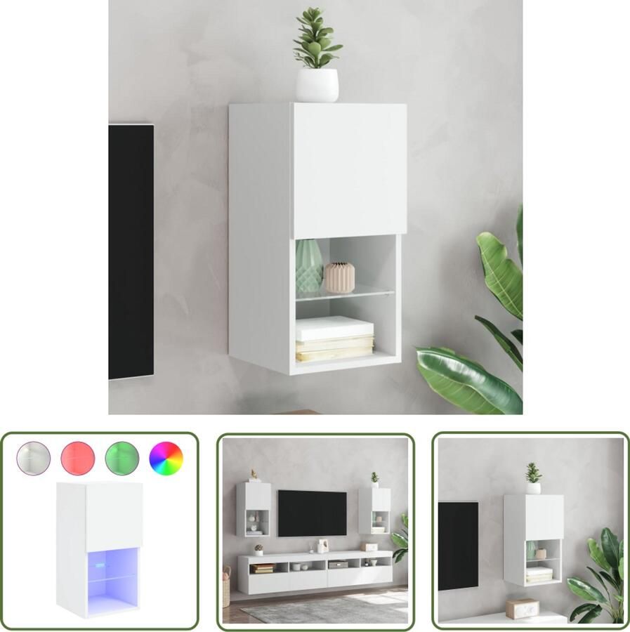 The Living Store Tv-meubel met LED-verlichting 30 5x30x60 cm wit Tv-meubel Led-verlichting Houten Tv-meubel Wit Tv-meubel Opbergruimte