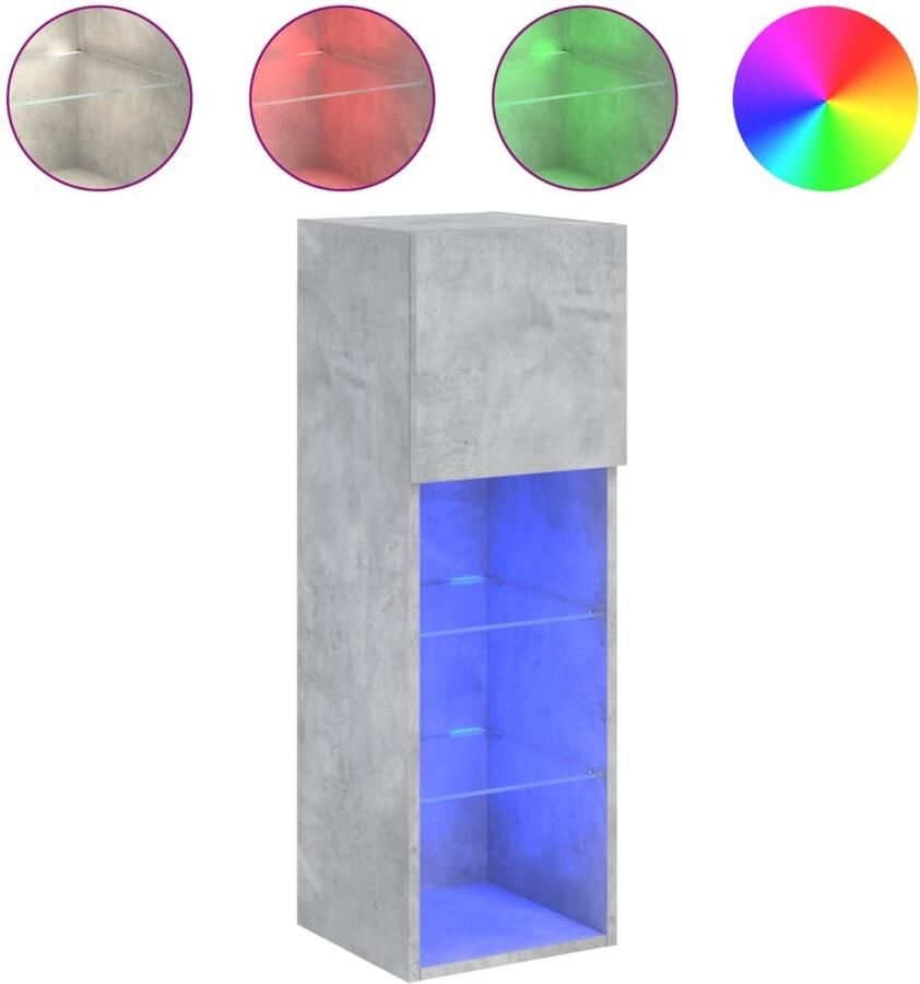 The Living Store Tv-meubel met LED-verlichting 30 5x30x90 cm betongrijs Tv-meubel Led-verlichting Beton Grijs Houten Tv Kast Opbergruimte - Foto 2
