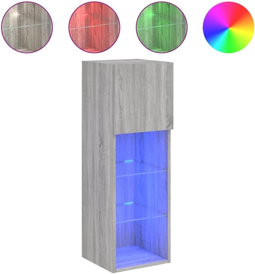 The Living Store Tv-meubel met LED-verlichting 30 5x30x90 cm grijs sonoma eiken Tv-meubel Wandmontage Led Verlichting Grijze Tv Kast Houten Tv Stand - Foto 2