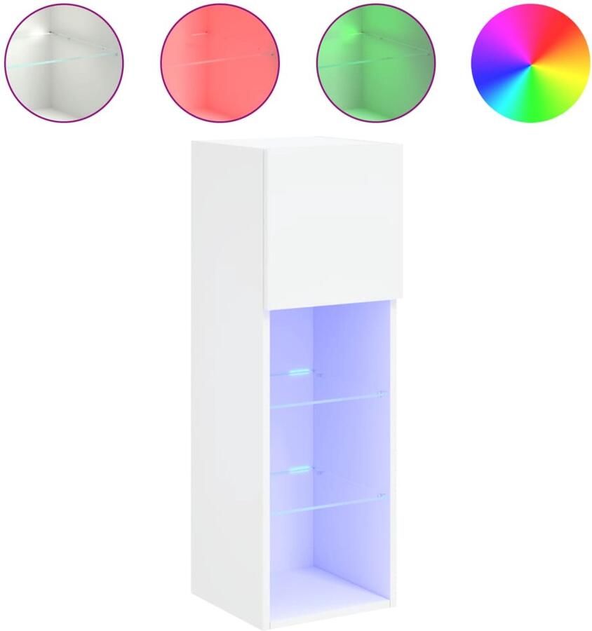 The Living Store Tv-meubel met LED-verlichting 30 5x30x90 cm wit Tv Kast Tv Meubels Led Tv Stand Witte Tv Kast Houten Tv Kast - Foto 2