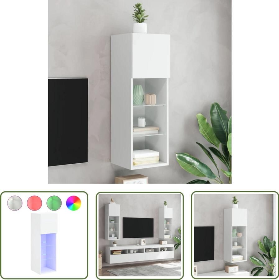 The Living Store Tv-meubel met LED-verlichting 30 5x30x90 cm wit Tv Kast Tv Meubels Led Tv Stand Witte Tv Kast Houten Tv Kast