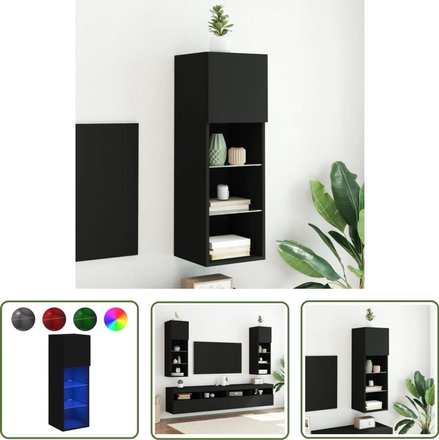 The Living Store Tv-meubel met LED-verlichting 30 5x30x90 cm zwart Tv-meubel Led Tv-meubel Wandmontage Tv-meubel Houten Tv-meubel Black Tv Stand - Foto 2