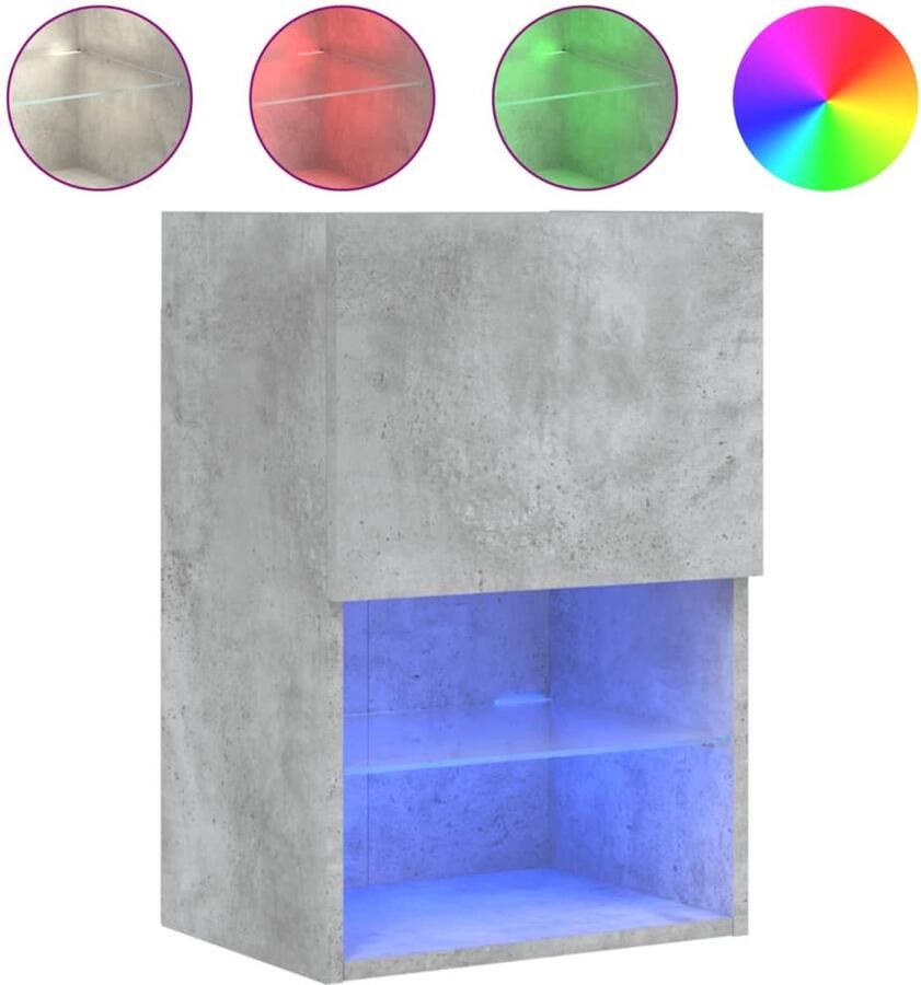 The Living Store Tv-meubel met LED-verlichting 40 5x30x60 cm betongrijs Tv-meubel Led-verlichting Beton Grijs Houten Tv-stand Opbergruimte - Foto 2