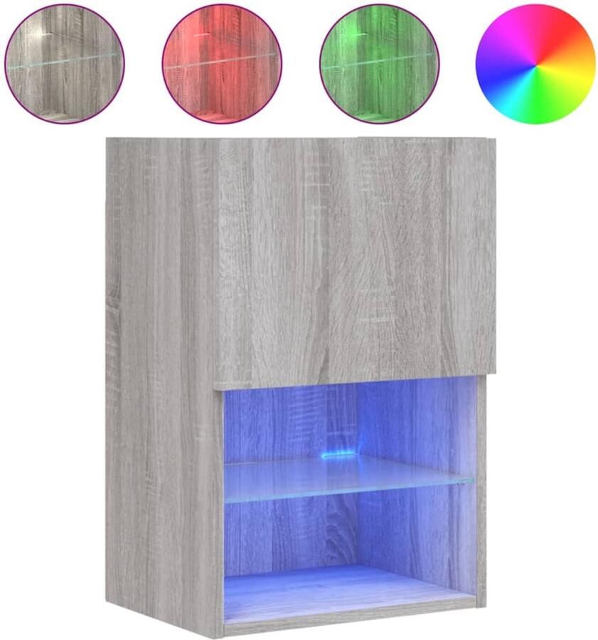 The Living Store Tv-meubel met LED-verlichting 40 5x30x60 cm grijs sonoma eiken Tv-meubel Led-verlichting Grijze Tv Kast Houten Tv Stand Salontafel - Foto 2